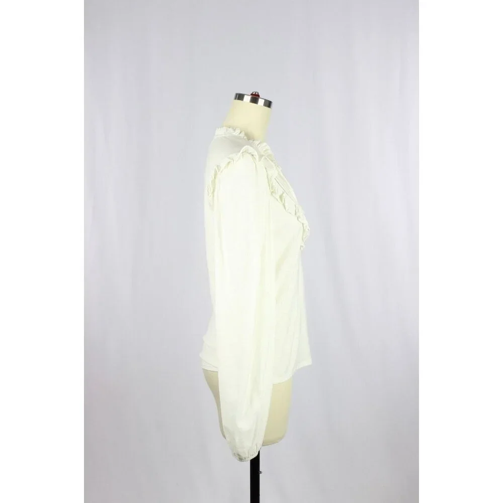NATION LTD Quintana Ivory Cotton Jersey V-Neck Long Sleeve T-Shirt Top, Size S - Picture 4 of 15